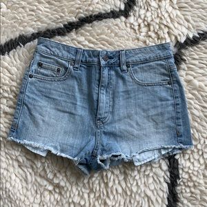 Aritzia high waisted light wash jean shorts!